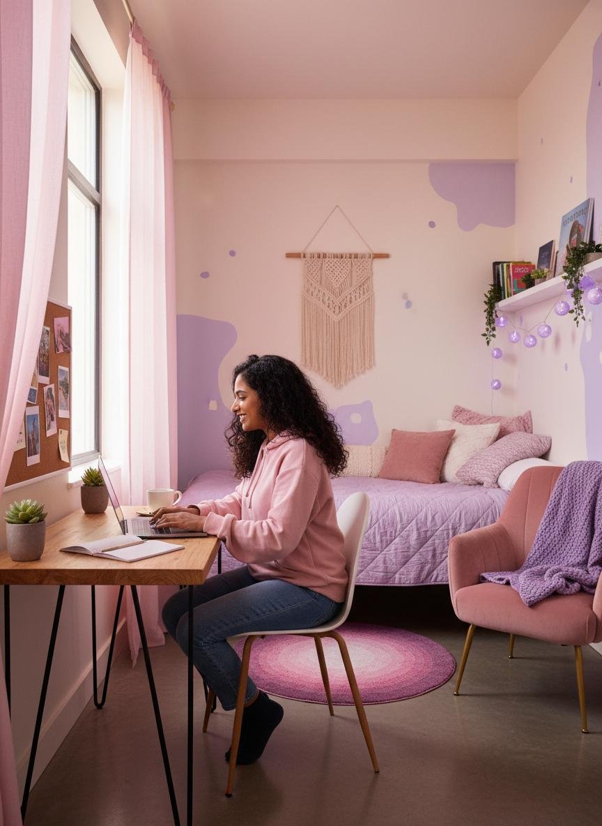 Spacious three sharing room at Excella Living girls PG in Baner with AC and wardrobe